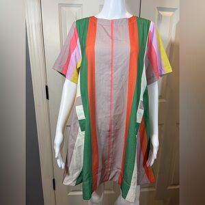 entro Multicolor Vertical Stripe Shift Dress with Pink Accent